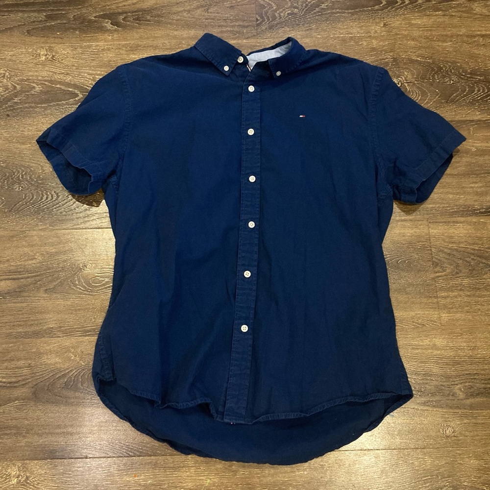 Tommy Hilfiger XL Navy Mens Short Sleeve Button Down Shirt